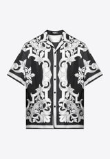 Versace Architectural Baroque Short-Sleeved Silk Shirt Black 1003926 1A14713 5B950