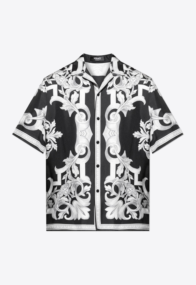 Versace Architectural Baroque Short-Sleeved Silk Shirt Black 1003926 1A14713 5B950