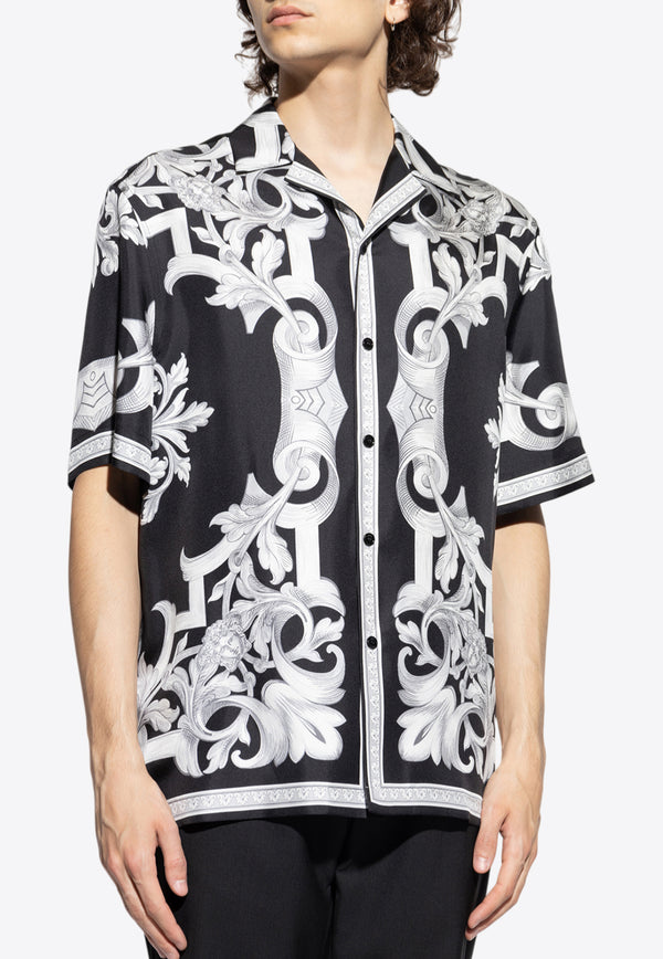 Versace Architectural Baroque Short-Sleeved Silk Shirt Black 1003926 1A14713 5B950