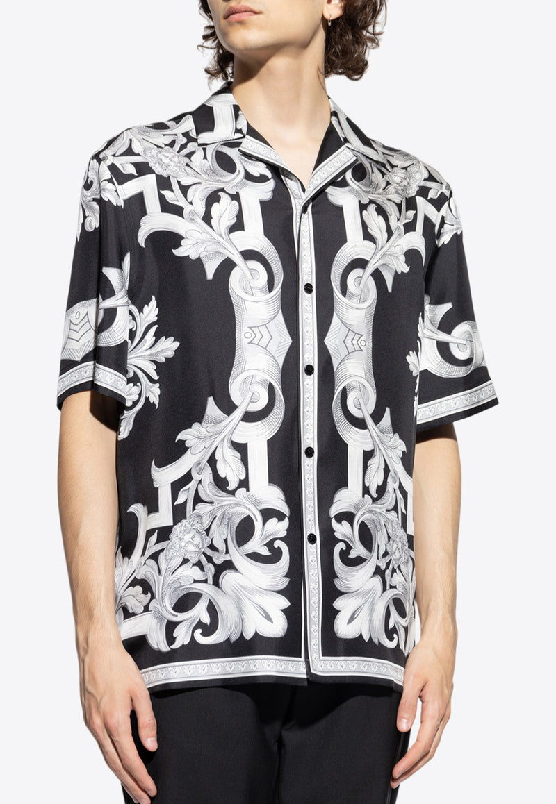 Versace Architectural Baroque Short-Sleeved Silk Shirt Black 1003926 1A14713 5B950