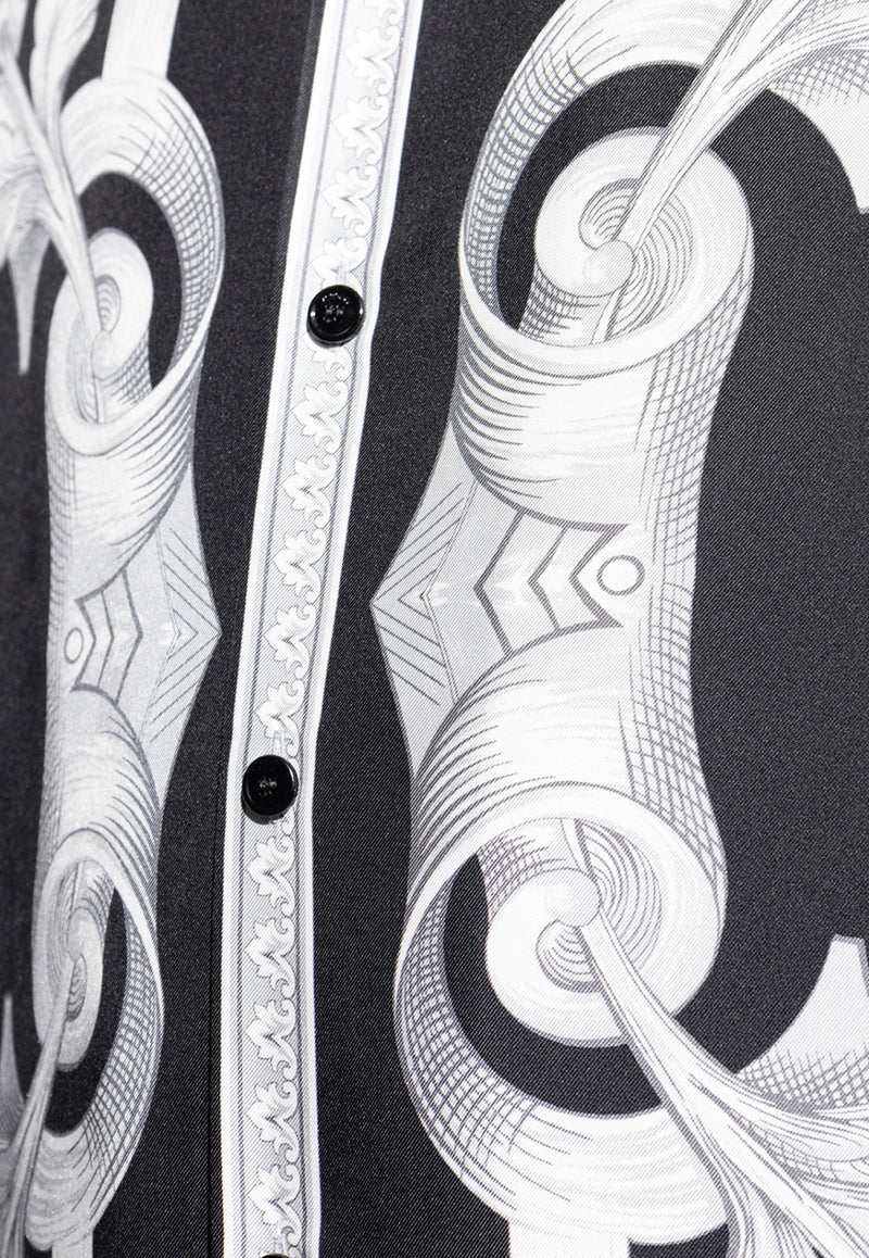 Versace Architectural Baroque Short-Sleeved Silk Shirt Black 1003926 1A14713 5B950