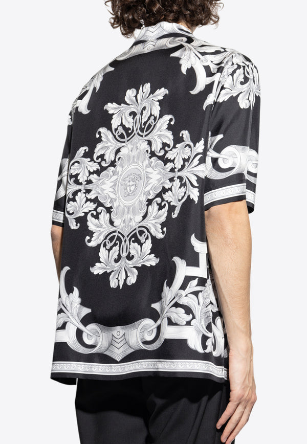 Versace Architectural Baroque Short-Sleeved Silk Shirt Black 1003926 1A14713 5B950