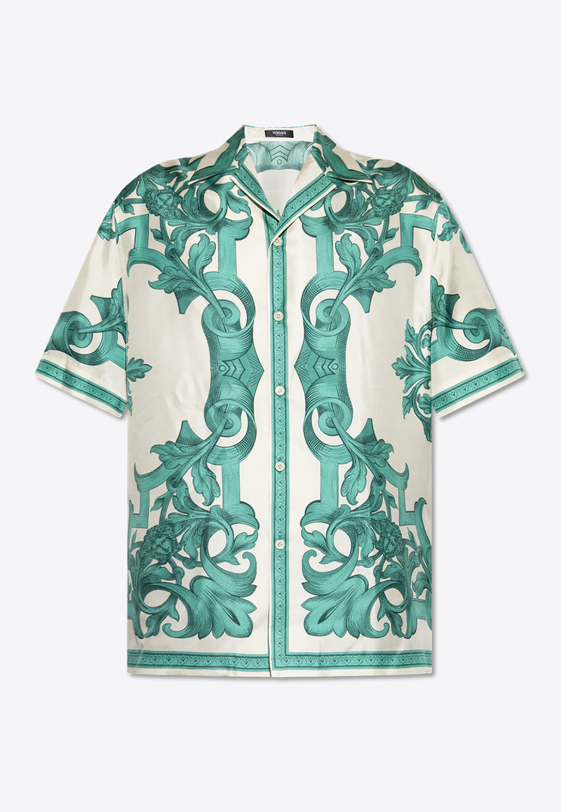 Versace Architectural Baroque Short-Sleeved Silk Shirt Green 1003926 1A14713 5K600