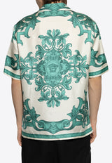 Versace Architectural Baroque Short-Sleeved Silk Shirt Green 1003926 1A14713 5K600