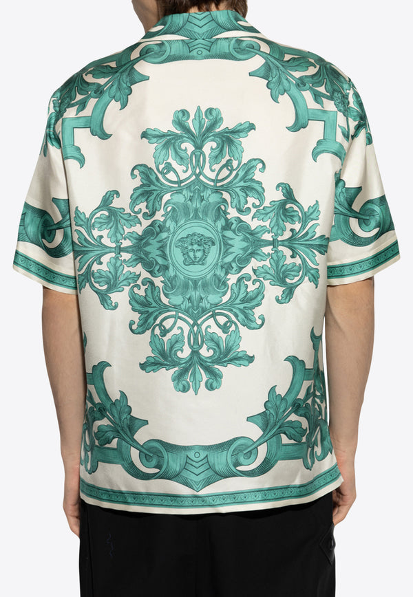 Versace Architectural Baroque Short-Sleeved Silk Shirt Green 1003926 1A14713 5K600
