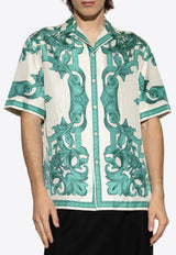 Versace Architectural Baroque Short-Sleeved Silk Shirt Green 1003926 1A14713 5K600