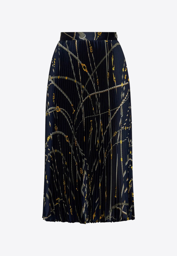 Versace Nautical Print Pleated Midi Skirt 1004221 1A10058 5U170 Multicolor