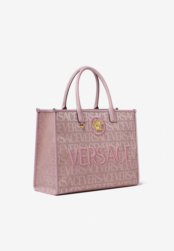 Versace Large All-Over Logo Tote Bag Pink 1004741 1A08199 2N77V