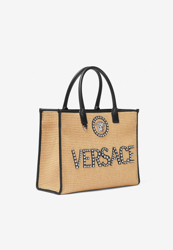 Versace Large La Medusa Studded Logo Tote Bag Beige 1004741 1A08263 2KA1P