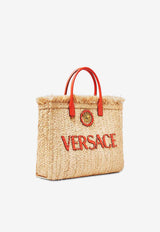 Versace La Medusa Woven Raffia Tote Bag Natural 1004741 1A11152 2KK7V