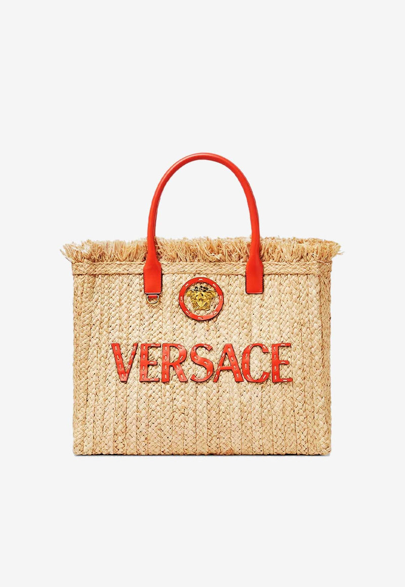 Versace La Medusa Woven Raffia Tote Bag Natural 1004741 1A11152 2KK7V