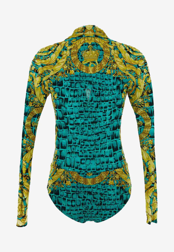 Versace Baroccodile Print Draped Bodysuit Multicolor 1005321 1A08942 5X340