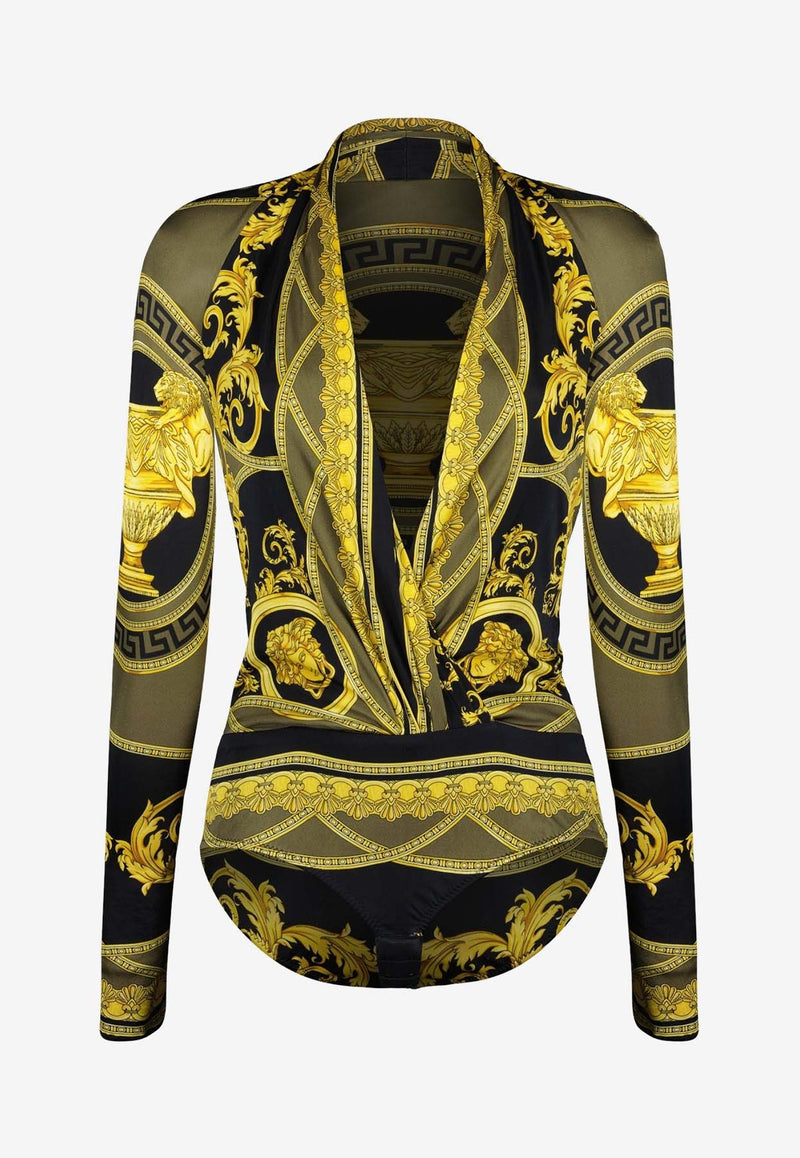 Versace La Coupe des Dieux Print Draped Bodysuit Multicolor 1005321 1A11760 5BC60