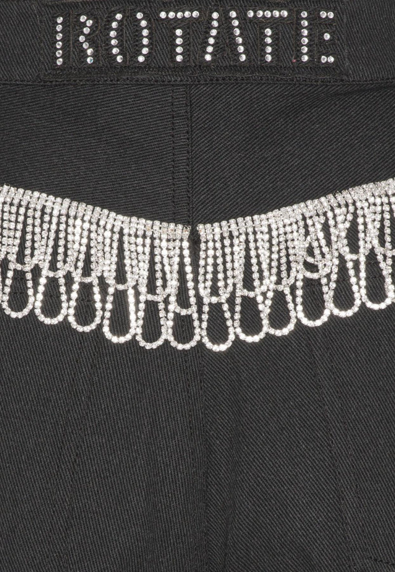 ROTATE Twill High-Rise Crystal-Embellished Pants Black 100533100BLACK