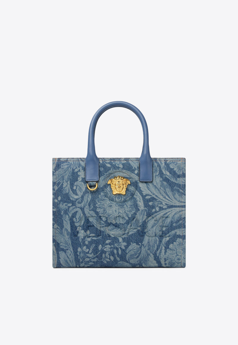 Versace Small La Medusa Barocco Jacquard Denim Tote Bag Blue 1005861 1A15309 1UJ1V