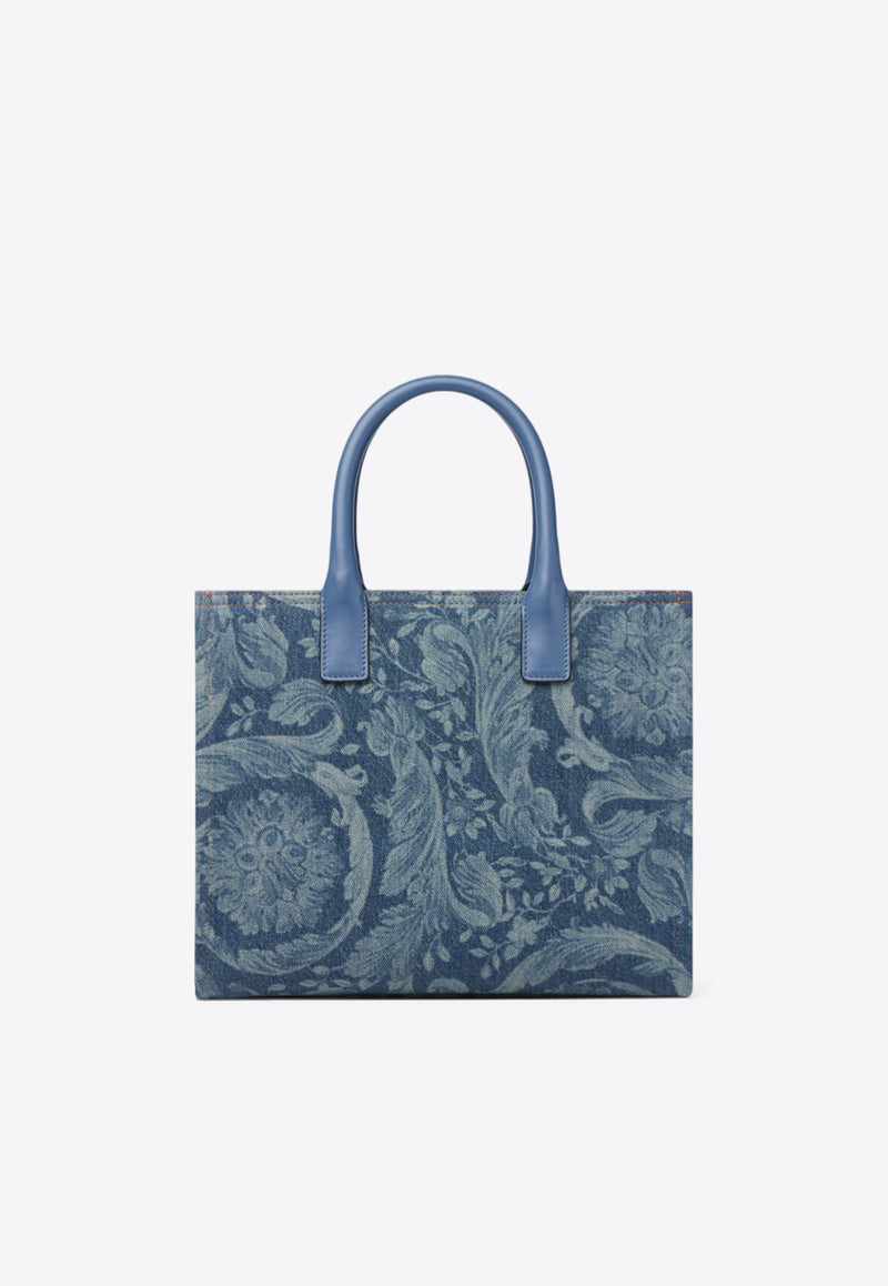 Versace Small La Medusa Barocco Jacquard Denim Tote Bag Blue 1005861 1A15309 1UJ1V