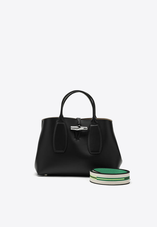 Longchamp Medium Roseau Leather Top Handle Bag Black 10058HCN/N_LONG-001