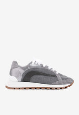 Paneled Low-Top Sneakers in Wool and Leather