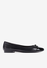 Bow-Applique Leather Ballet Flats