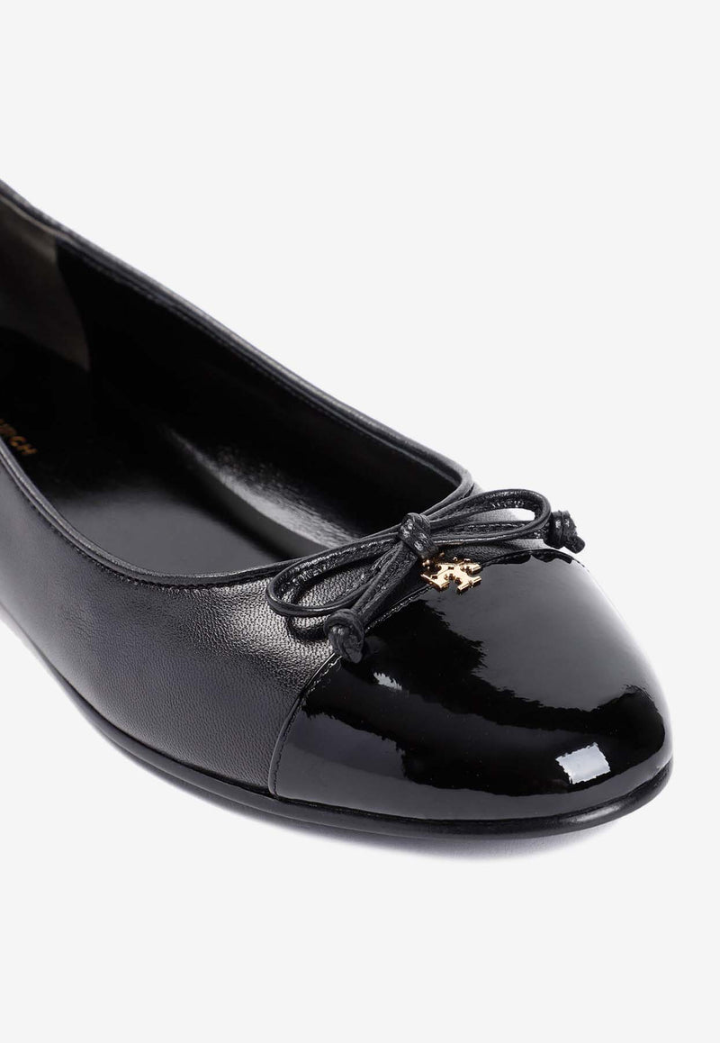 Bow-Applique Leather Ballet Flats