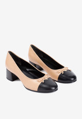 Bow-Applique Leather Ballet Flats