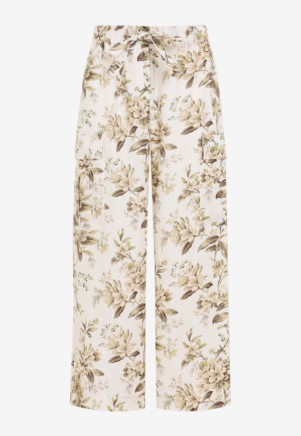 Floral Linen Cargo Pants