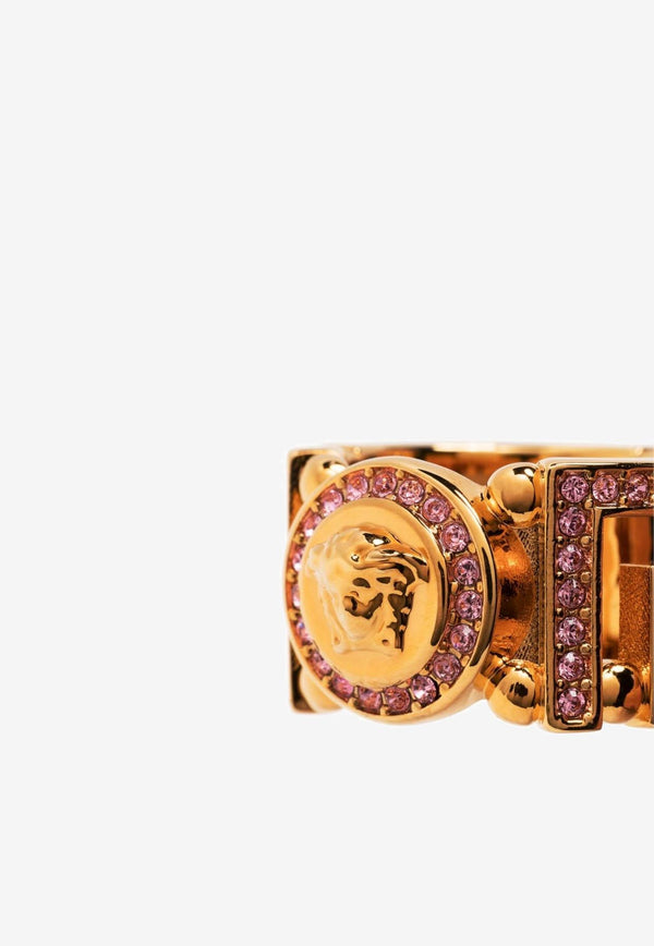 Versace Crystal Medusa Greca Ring Gold 1006571 1A00621 4J110