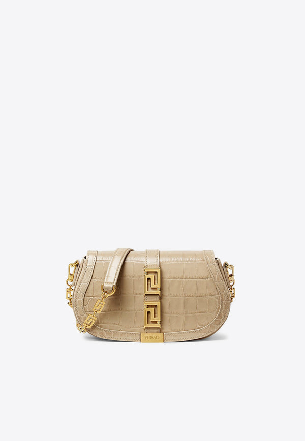 Versace Greca Goddess Shoulder Bag in Croc Embossed Leather 1007128 1A08724 1KD4V Beige