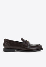 Embossed Logo Penny Loafers in Brushed Leather