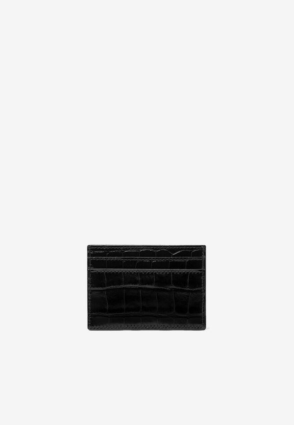 Versace Greca Goddess Cardholder in Croc-Embossed Leather Black 1007218 1A08724 1B00V