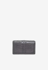 Versace Mini Greca Goddess Croc-Embossed Leather Shoulder Bag Gray 1007220 1A08724 1E51V