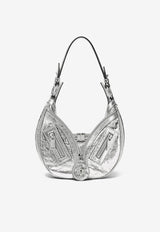 Versace Small Metallic Leather Hobo Bag Silver 1007680 1A08163 1E01P