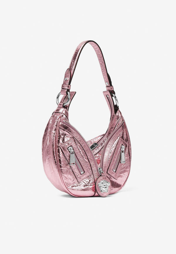 Versace Small Metallic Leather Hobo Bag Pink 1007680 1A08163 1PO6P
