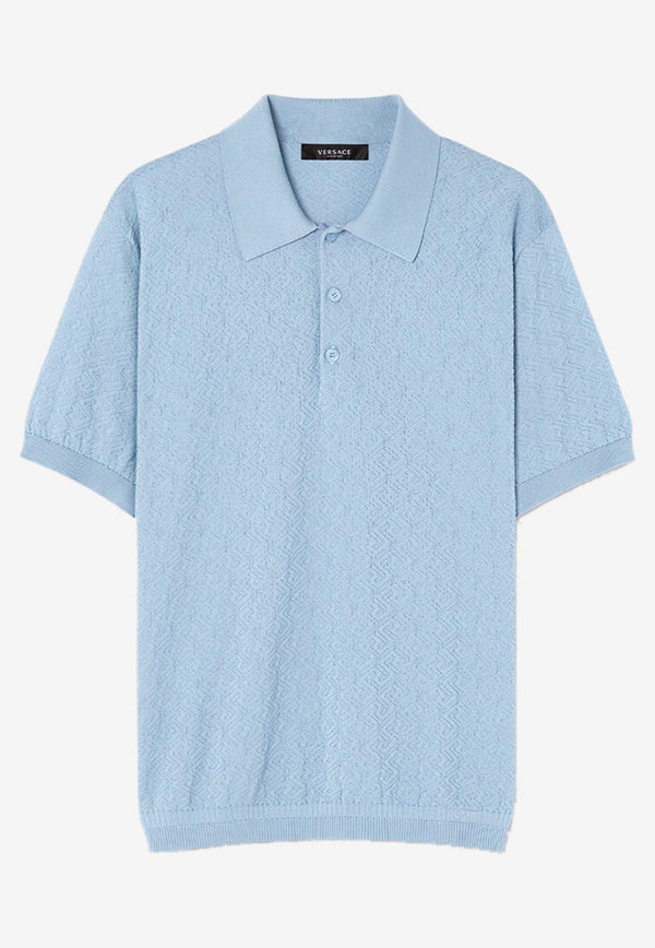 Versace Greca Knitted Polo T-shirt Light Blue 1007765 1A05524 1V190