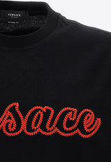 Versace Logo-Embroidered Crewneck T-shirt Black 1008465-1A06055-1B000
