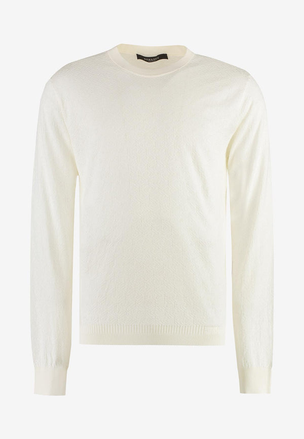 Versace La Greca Semi-Sheer Knit Sweater Beige 1008476 1A05524 1W050