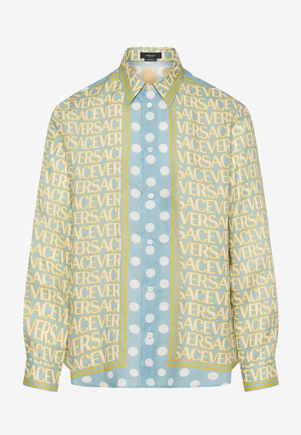 Versace All-Over Logo Long-Sleeved Linen Shirt Multicolor 1008565 1A07749 5V510