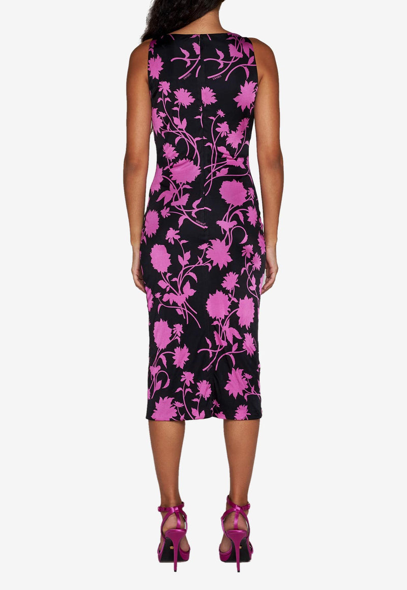 Versace Floral Print Sleeveless Midi Dress Multicolor 1008745 1A08907 5BB40