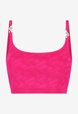 Versace La Greca Jacquard Knit Cropped Top Pink 1008789 1A08240 1PO30