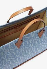 Versace All-Over Logo Denim Tote Bag Blue 1008913 1A07899 5U87V