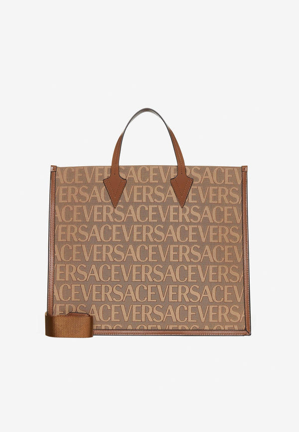 Versace Logo Jacquard Canvas Tote Bag Brown 1008913 1A07951 2N24V