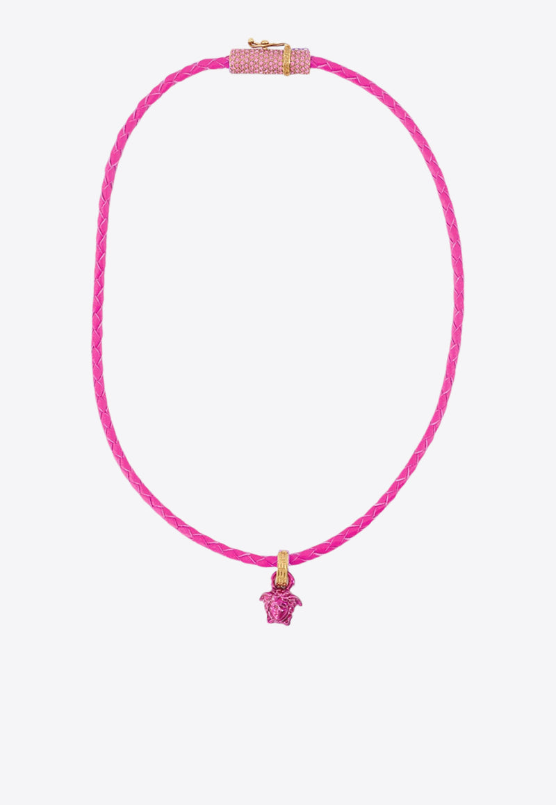 Versace Medusa Braided Leather Necklace Pink 1009217 1A05169 1PK3V