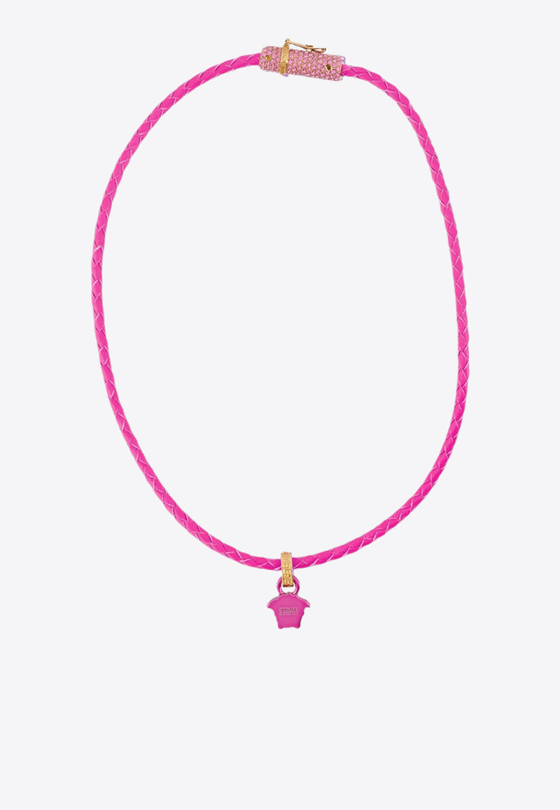 Versace Medusa Braided Leather Necklace Pink 1009217 1A05169 1PK3V