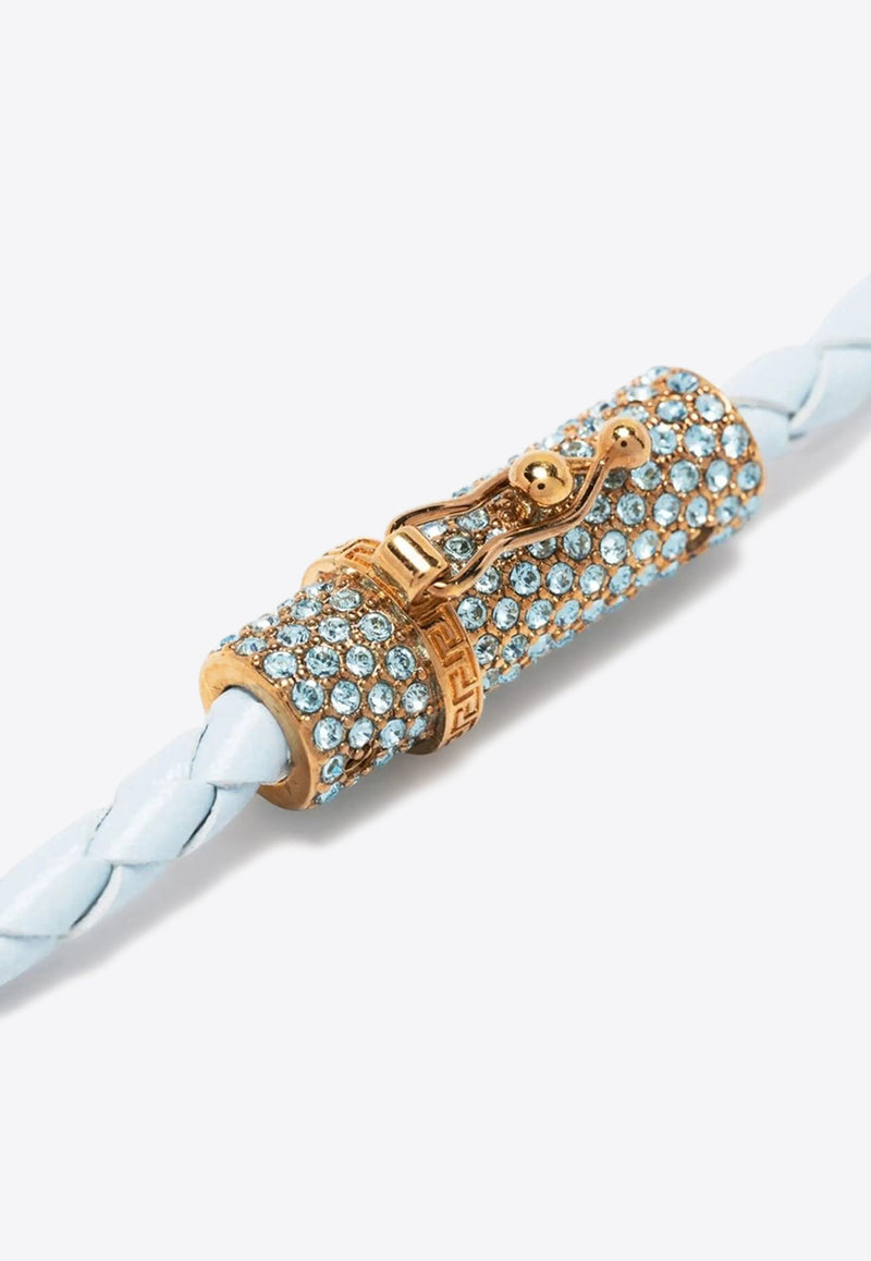 Versace Medusa Braided Leather Necklace Light Blue 1009217 1A05169 1V95V