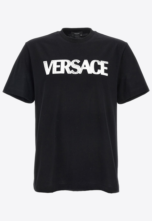 Versace Logo-Embroidered Short-Sleeved T-shirt Black 1009321-1A06781-1B000