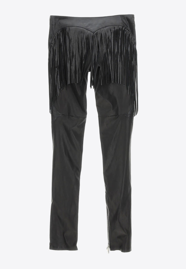 Versace Fringed Flared Leather Pants Black 1009506_1A06900_1B000