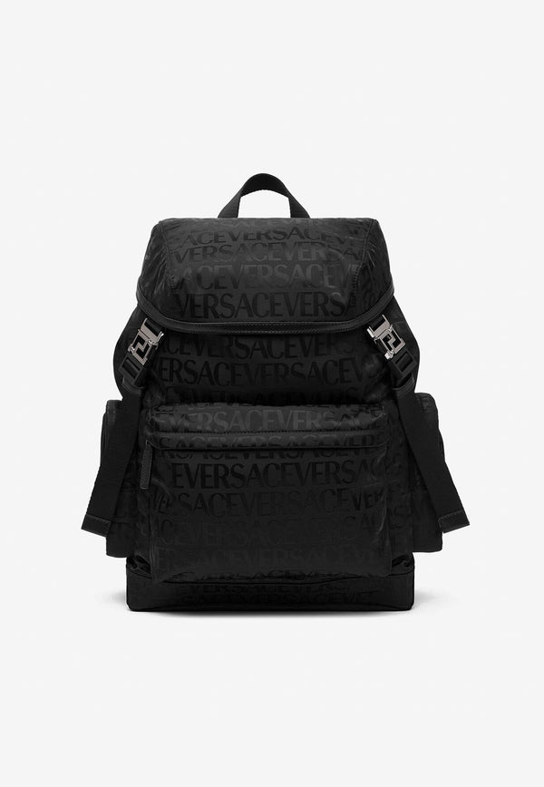 Versace All-over Logo Jacquard Backpack Black 1009693 1A07040 1B00E