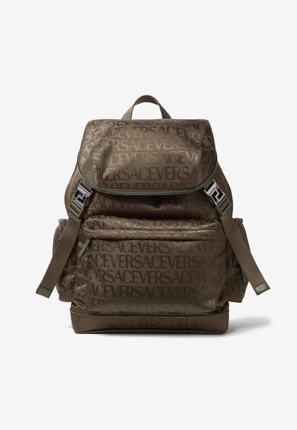 Versace All-over Logo Jacquard Backpack Brown 1009693 1A07040 1GH8E