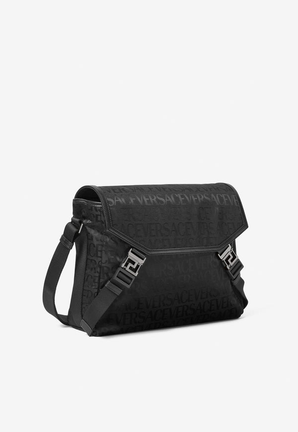 Versace All-over Logo Jacquard Messenger Bag Black 1009721 1A07040 1B00E