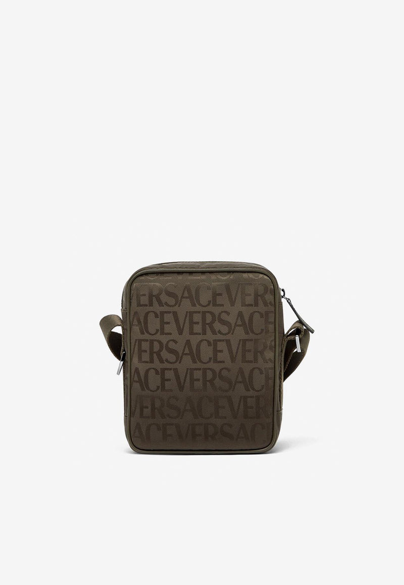 Versace All-over Logo Jacquard Messenger Bag Brown 1009919 1A07040 1GH8E
